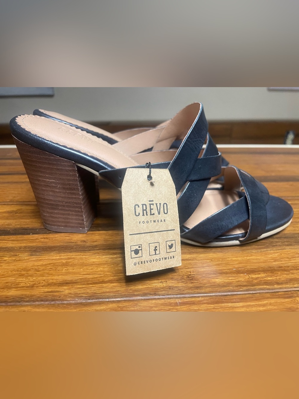 Crevo Black Strappy Block Heel Sandals